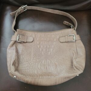 PRUNE  Embossed Leather Croc Design Shoulder/ handbag Purse Nude/ Tan Color